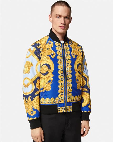 bomber giglio barocco versace|VERSACE Leather Bomber Jacket .